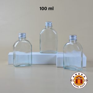 Botol Kaca Gepeng Tutup Silver 100 ml