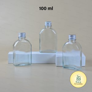Botol Kaca Gepeng Tutup Silver 100 ml