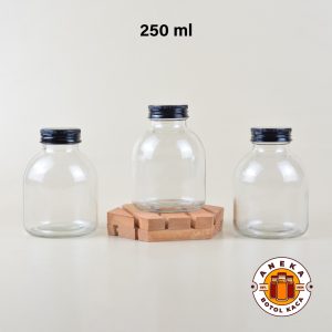 Botol Kaca Bulat Tutup Hitam 250 ml