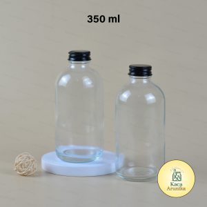 Botol Kaca Bulat Tutup Hitam 350 ml