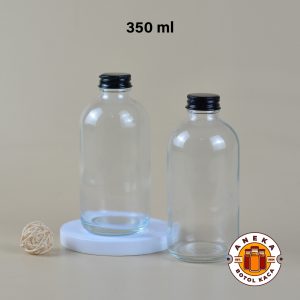 Botol Kaca Bulat Tutup Hitam 350 ml